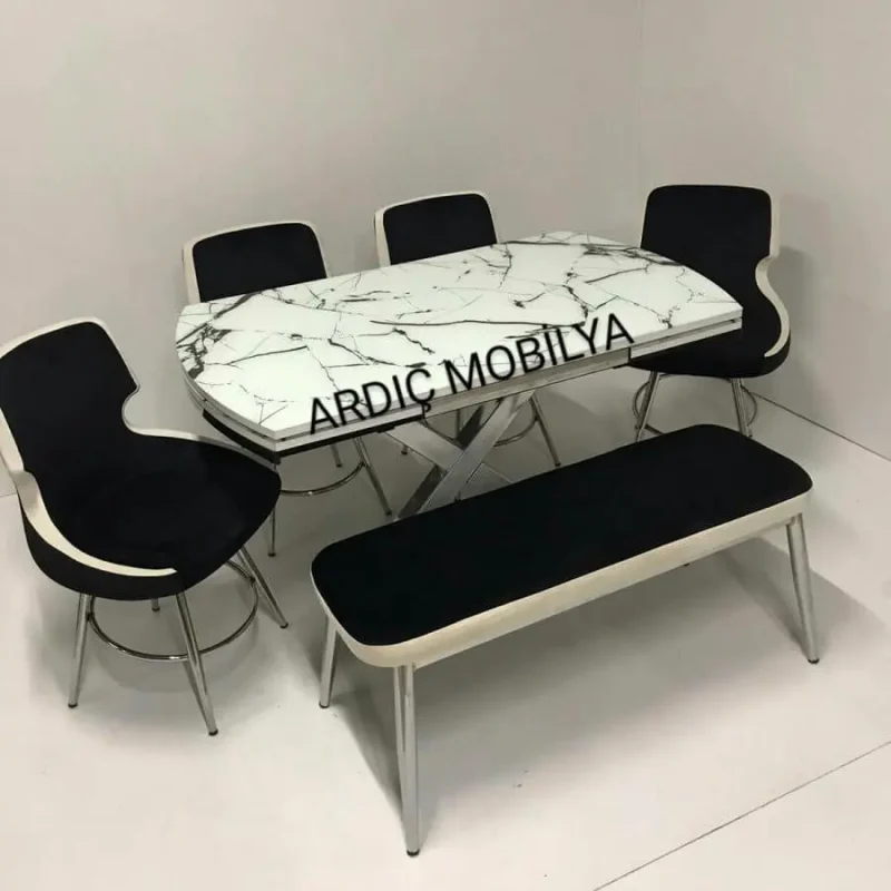 Açılır X Ayak Mermer Desenli Masa Takımı - Görsel 1