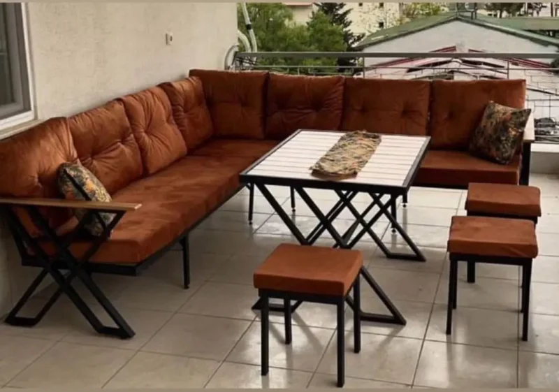 Metal Ayaklı Cam Balkon Köşe Koltuk Takımı - Görsel 1