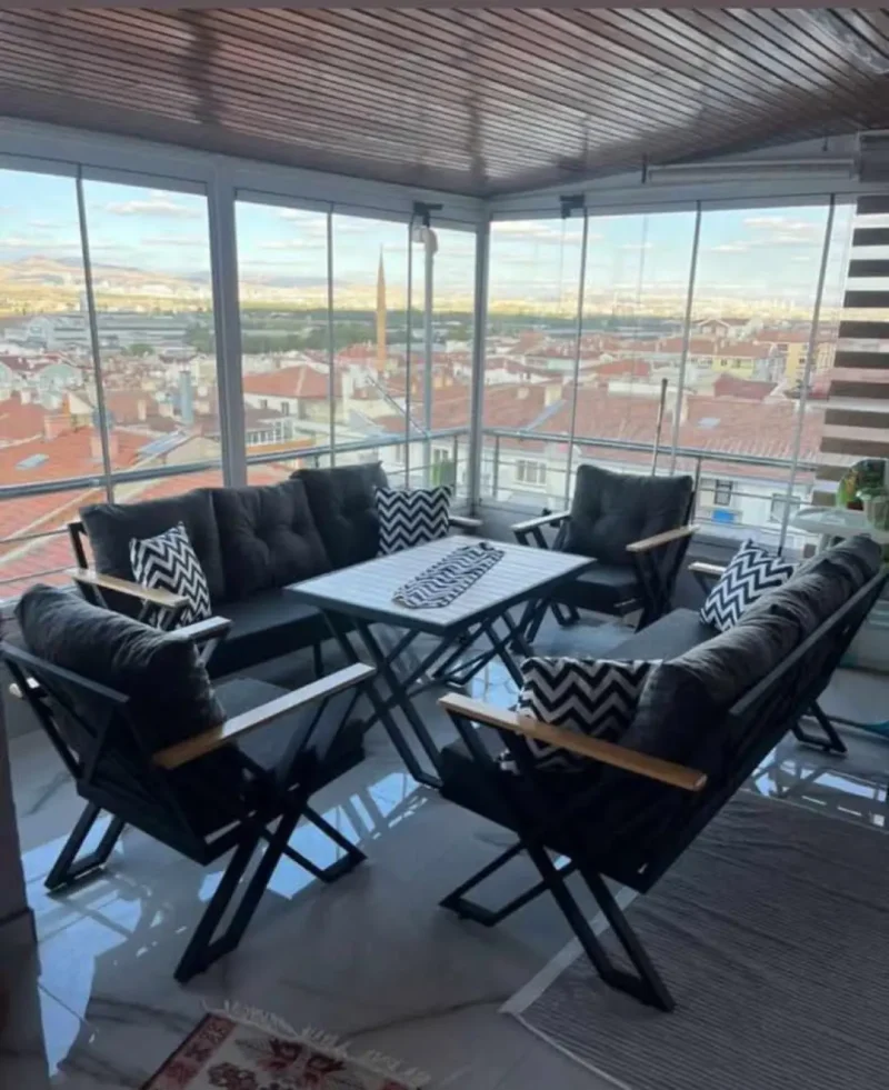 X Ayak Metal İskeletli Bahçe Balkon Oturma Grubu - Görsel 1