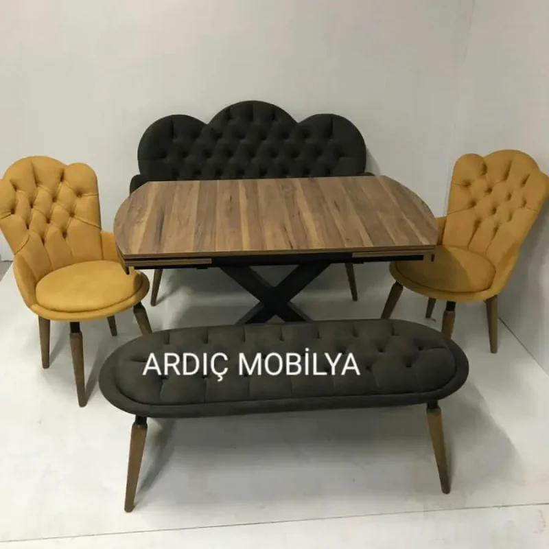 Açılır X Ayak Ahşap Desenli Masa Takımı - Görsel 1