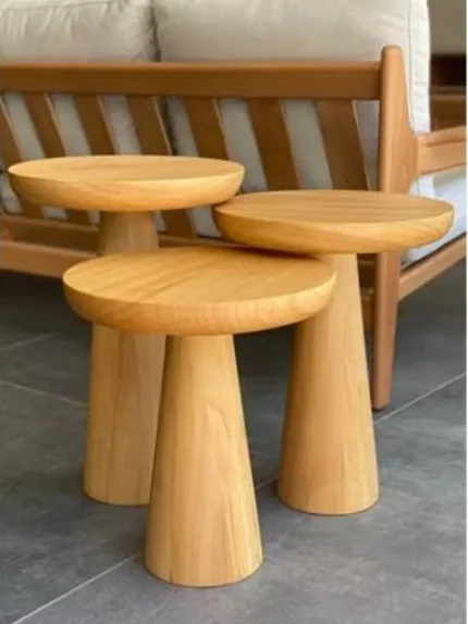 Konya mantar zigon sehpa doğal ahşap yuvarlak 3’lü sehpa takımı