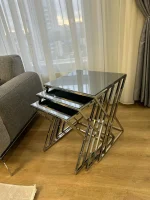 Kocaeli metal ayaklı siyah cam zigon sehpa 3’lü modern tasarım