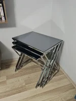 Kocaeli metal ayaklı siyah cam zigon sehpa 3’lü modern tasarım